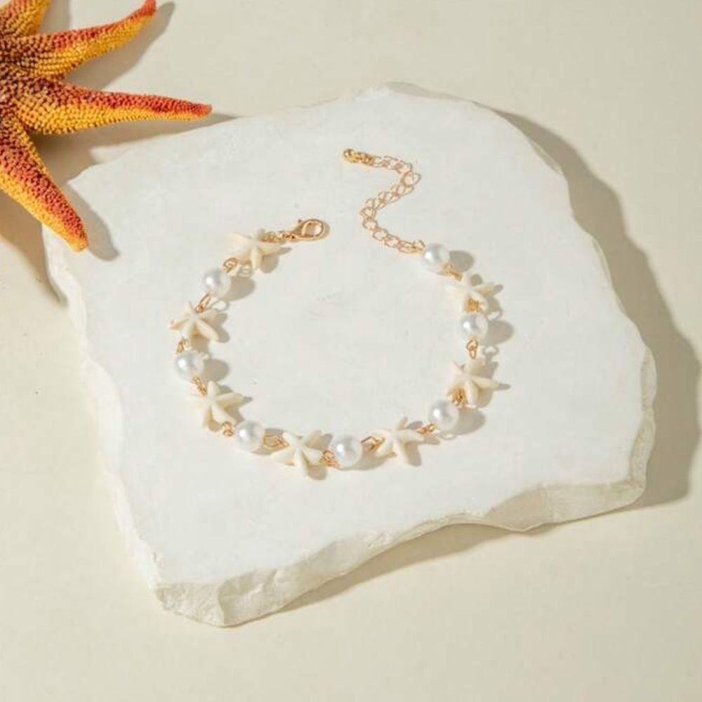 Gold Starfish Pearl anklet N1212